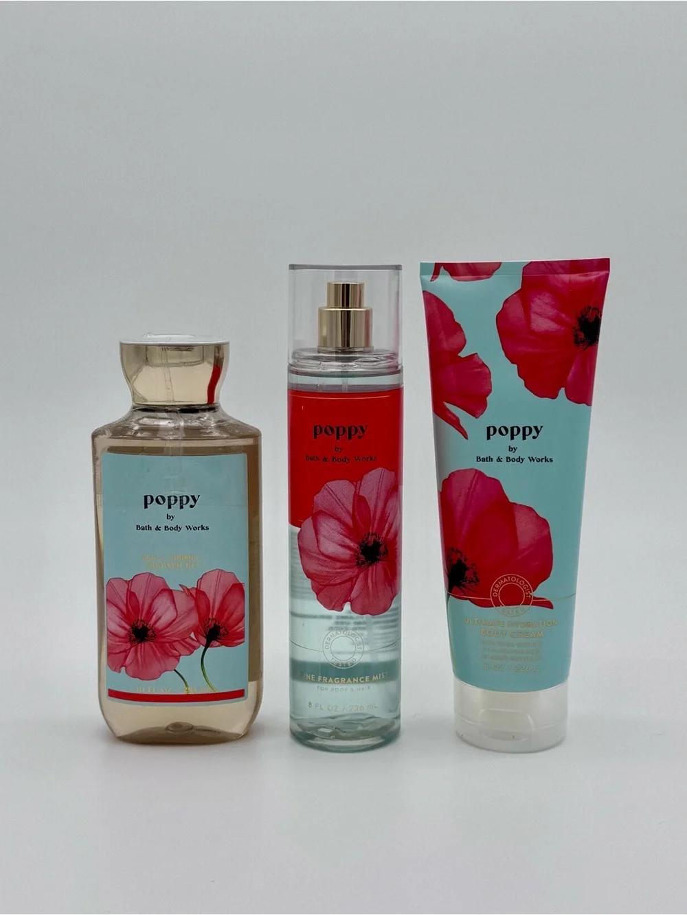 Bath & Body Works Poppy Gift Set Lotion Spray Shower Gel Floral Scents NWT
